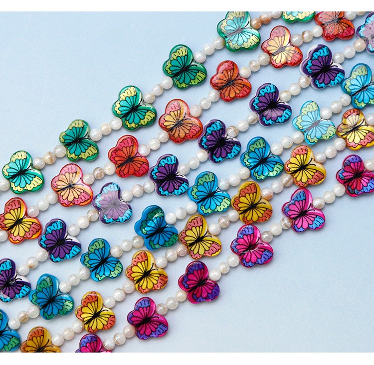 Printed Rectangle Shell Butterfly Bead Strand Printed Rectangle Shell Butterfly Bead Strand