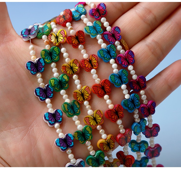 Printed Rectangle Shell Butterfly Bead Strand Printed Rectangle Shell Butterfly Bead Strand