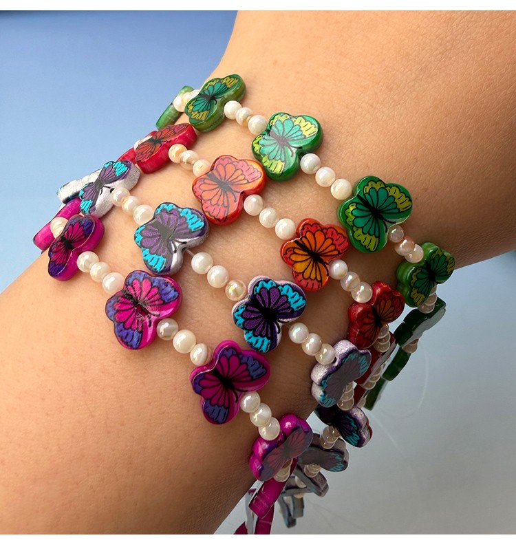 Printed Rectangle Shell Butterfly Bead Strand Printed Rectangle Shell Butterfly Bead Strand