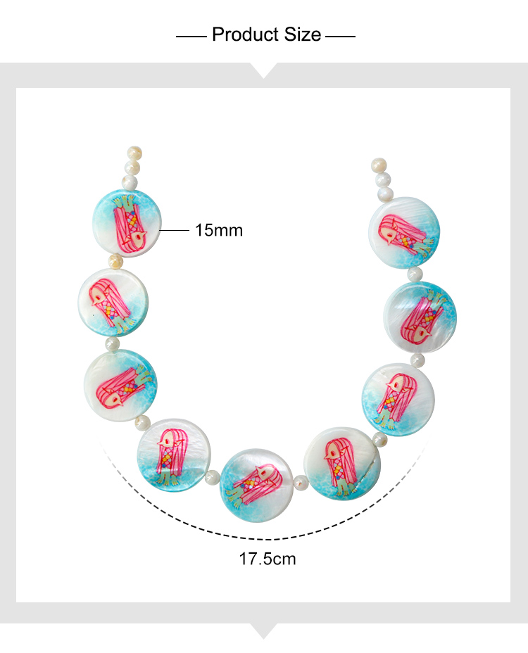 Printed Shell Disc Marine Theme Bead Strand Printed Shell Disc Marine Theme Bead Strand