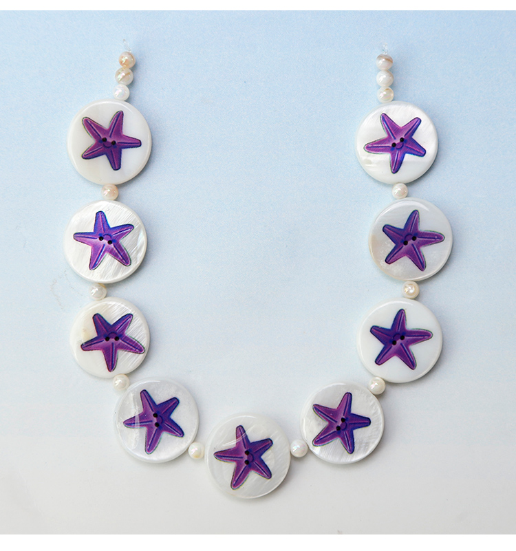 Printed Shell Disc Marine Theme Bead Strand Printed Shell Disc Marine Theme Bead Strand