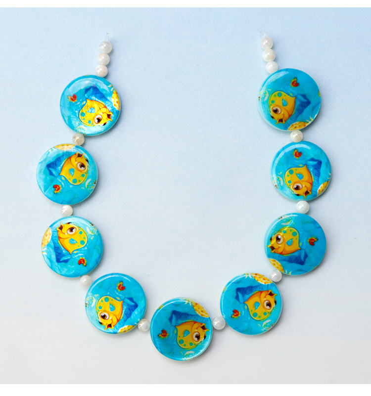 Printed Shell Disc Blue Ocean Theme Bead Strand