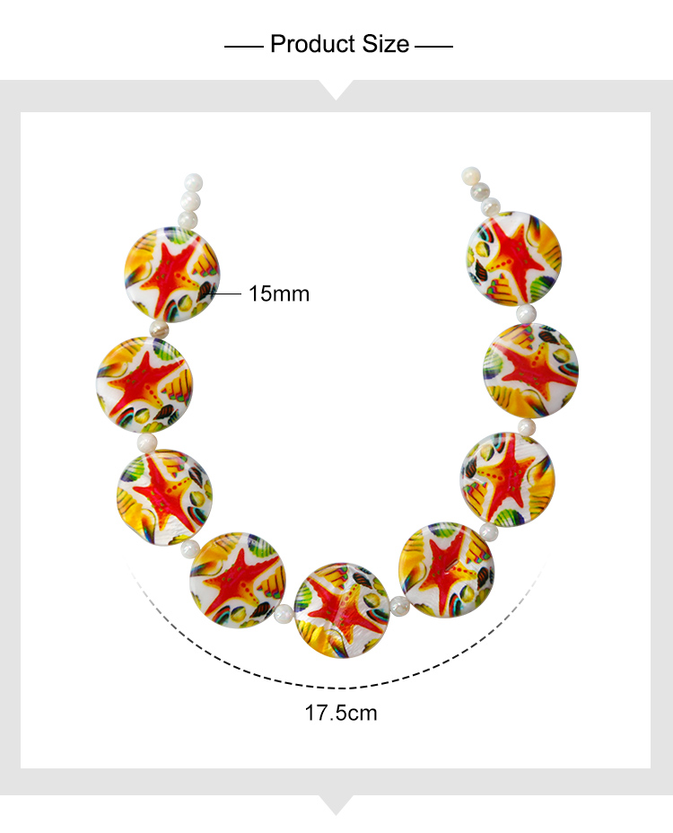 Printed Shell Disc White Base Marine Theme Bead Strand Printed Shell Disc White Base Marine Theme Bead Strand