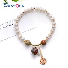 Wholesale Nature Freshwater Pearl Bracelet Baroque Pearl Bracelet with 14K Gold Plating