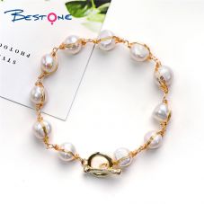 14K Gold Plated Green Elegant Natural Freshwater Pearl Bracelet Women