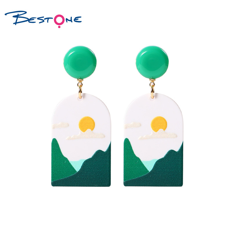 Wholesale Landscape Pattern 3D Print Acetic Acid Material 3D Printing Fashion Resin Earrings