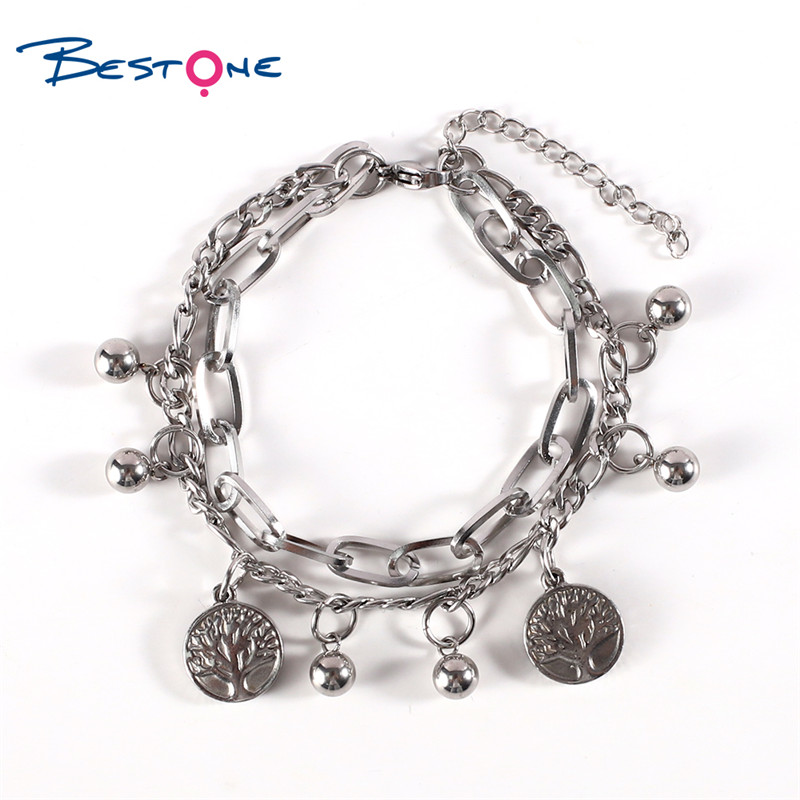 High Quality 304 Stainless Steel Chain HipHop Life Tree Charms Bracelet