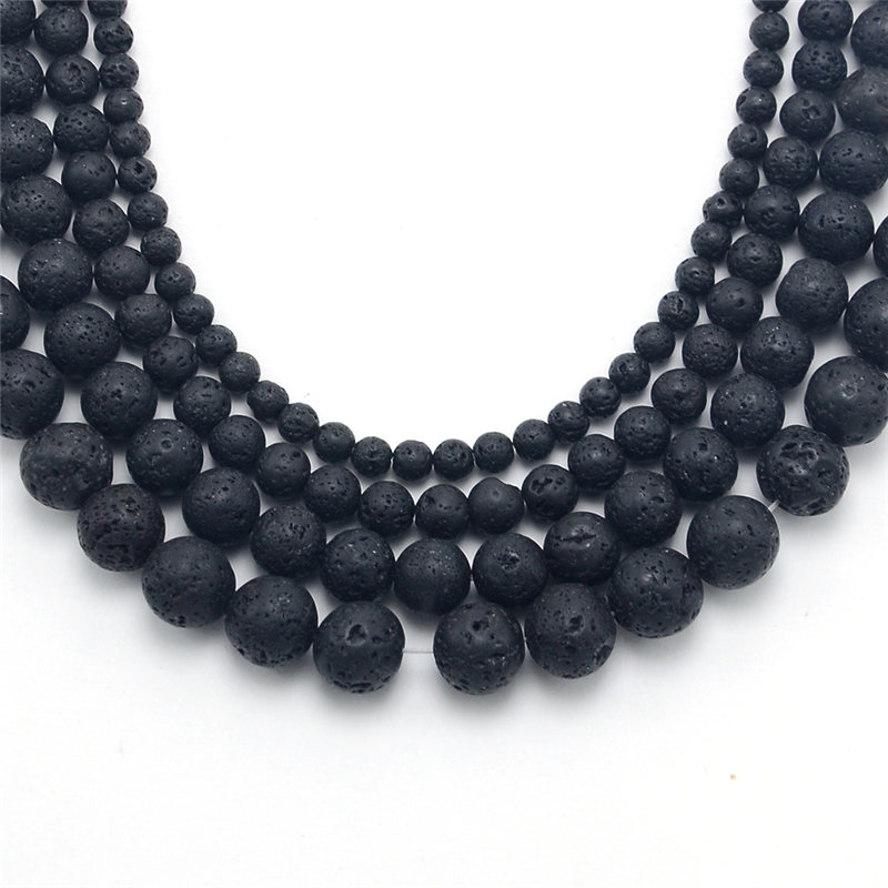 4/6/8/10mm Black Lava Round Natural Stone Beads made in china