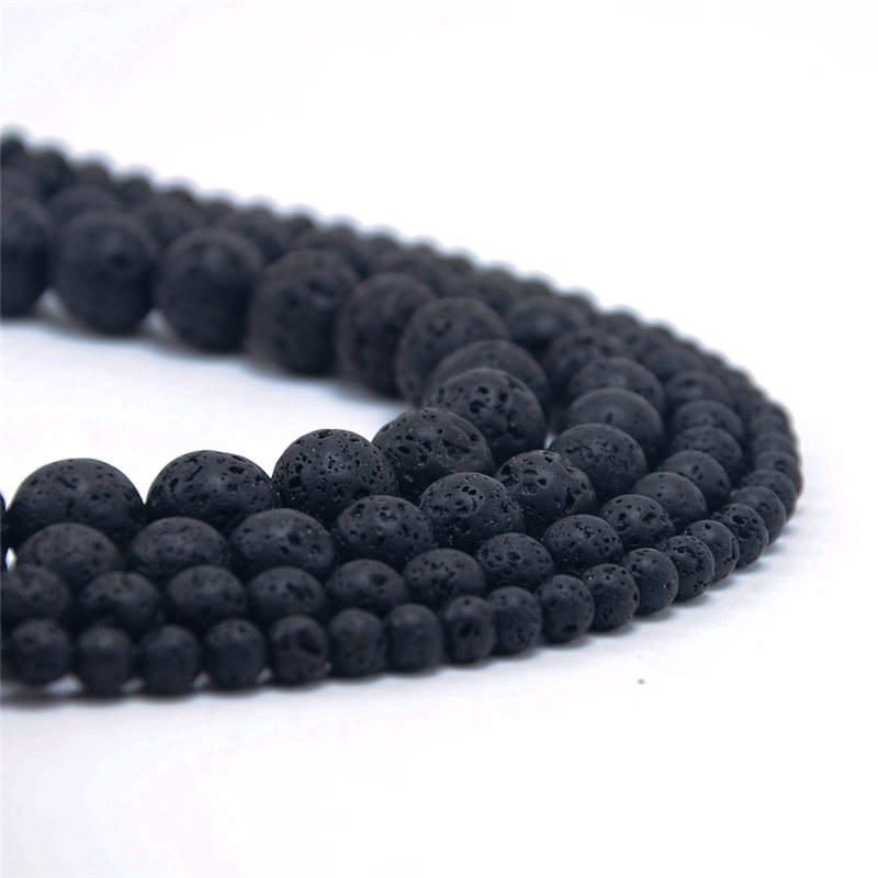 4/6/8/10mm Natural Stone Beads Black Lava Hematite Stone Loose Round Beads  For Jewelry Accessories Making Bracelet 15