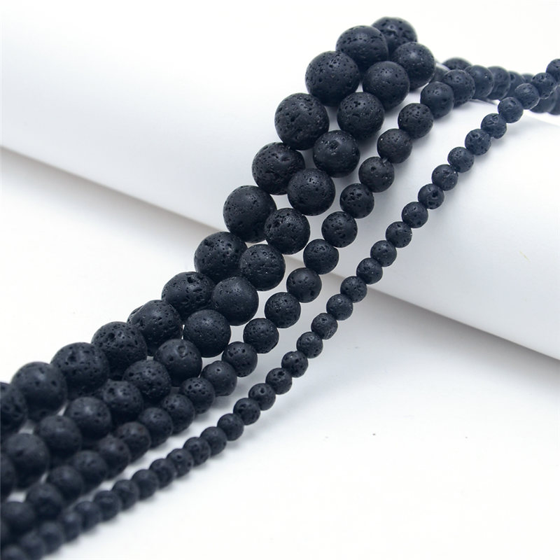 4/6/8/10mm Black Lava Round Natural Stone Beads made in china