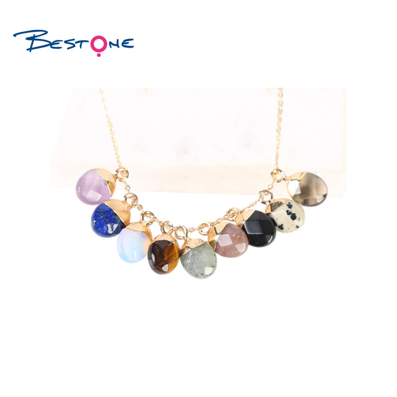 Bestone Fashion Jewelry Multicolor Natural, semi precious stones Birthday Stone Oval Shape Pendant Charm for Bracelet