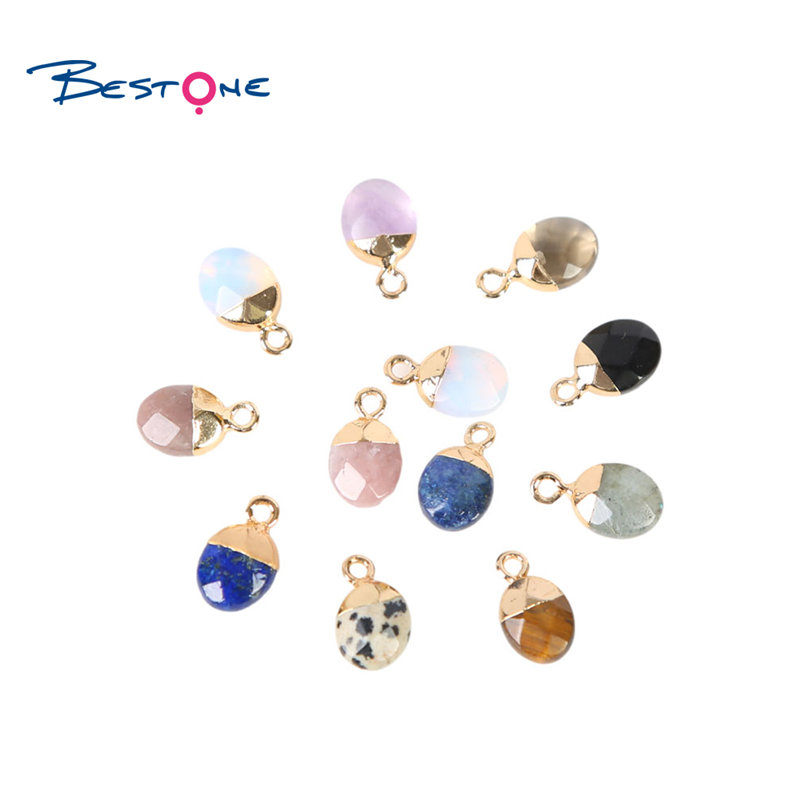 Bestone Fashion Jewelry Multicolor Natural, semi precious stones Birthday Stone Oval Shape Pendant Charm for Bracelet