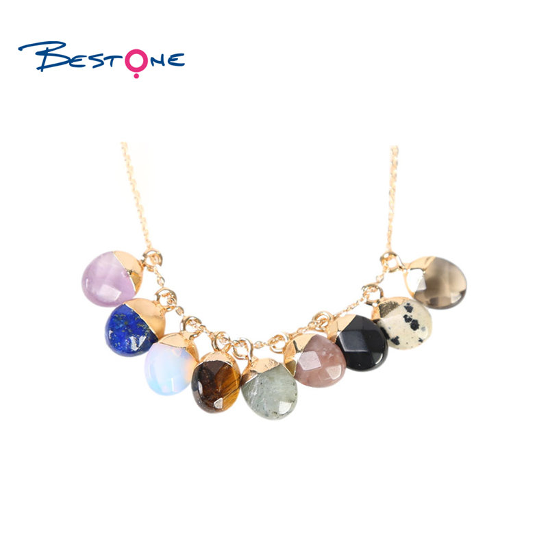 Bestone Fashion Jewelry Multicolor Natural, semi precious stones Birthday Stone Oval Shape Pendant Charm for Bracelet