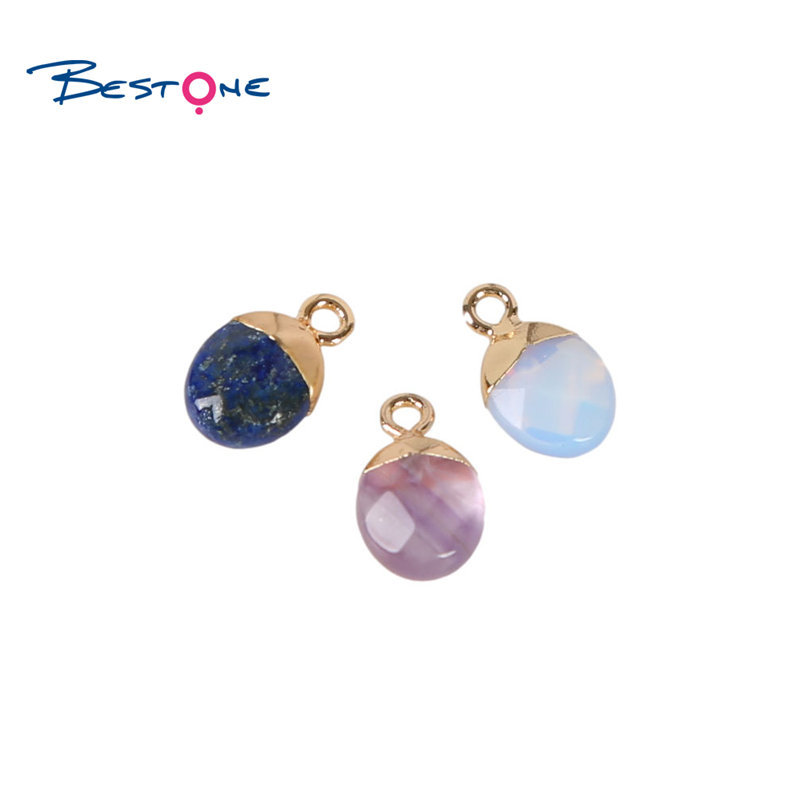 Bestone Fashion Jewelry Multicolor Natural, semi precious stones Birthday Stone Oval Shape Pendant Charm for Bracelet