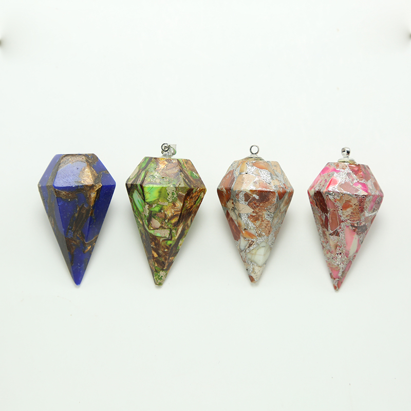 Multi Color Impression Jasper Facted Sharp Cone Gem Pendant for DIY Jewelry Gemstone Necklace Making