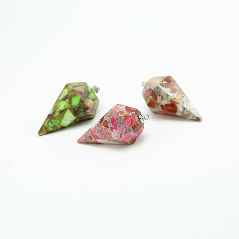Multi Color Impression Jasper Facted Sharp Cone Gem Pendant for DIY Jewelry Gemstone Necklace Making