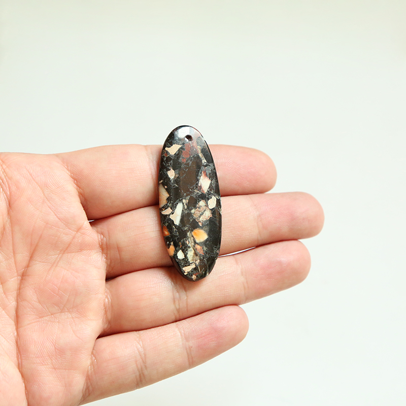 Composite Jet w/ Impression Jasper Gem Pendant for DIY Jewelry Gemstone Necklace Making