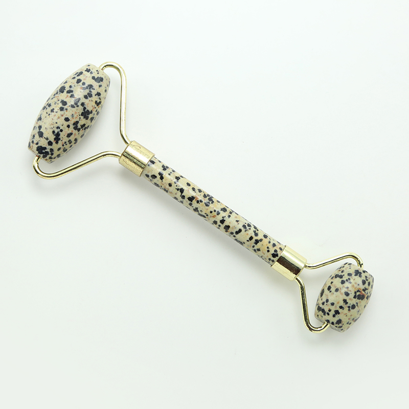 Hot Sell Face Roller Gift Beauty Stick with Natural Dalmatian Jasper Gemstone Skin Care Beauty Product with Gold Plated