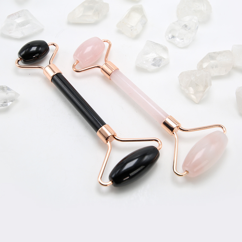 Hot Sell Face Roller Gift Beauty Stick with Natural Rose Quartz Gemstone Skin Care Beauty Product with Gold Plated