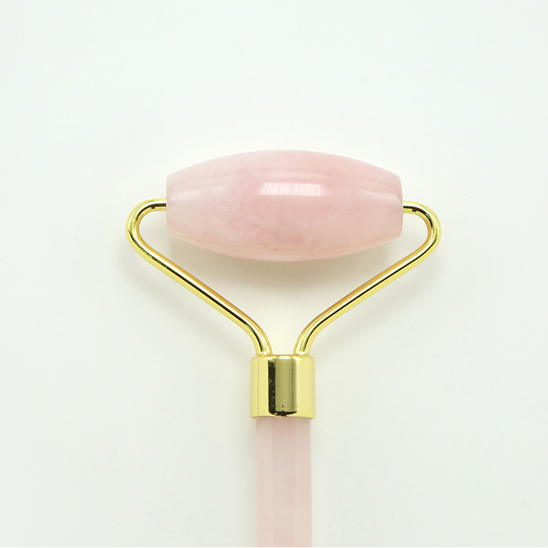 Hot Sell Face Roller Gift Beauty Stick with Natural Rose Quartz Gemstone Skin Care Beauty Product with Gold Plated