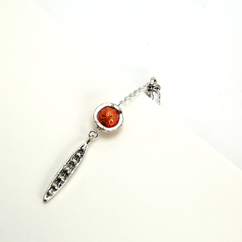 DIY Alloy Bookmark Vintage Metal Stick Bookmark with Lava Bead Decoration