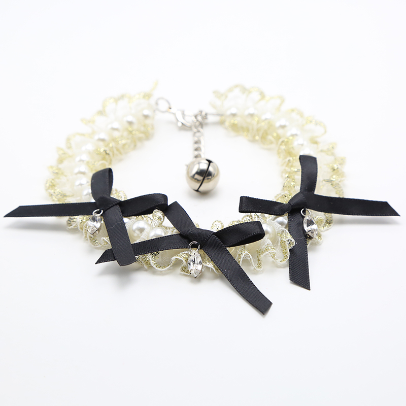 White Lace Pet Necklace Pet Choker with Black Bowknot For Dog Cat Pet Jewelry Bead Jewelry