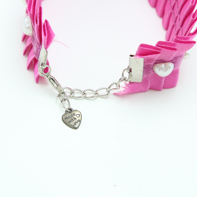 Hot Pink Ribbon Collar Pet Necklace Pet Choker For Dog Cat Pet Jewelry Bead Jewelry