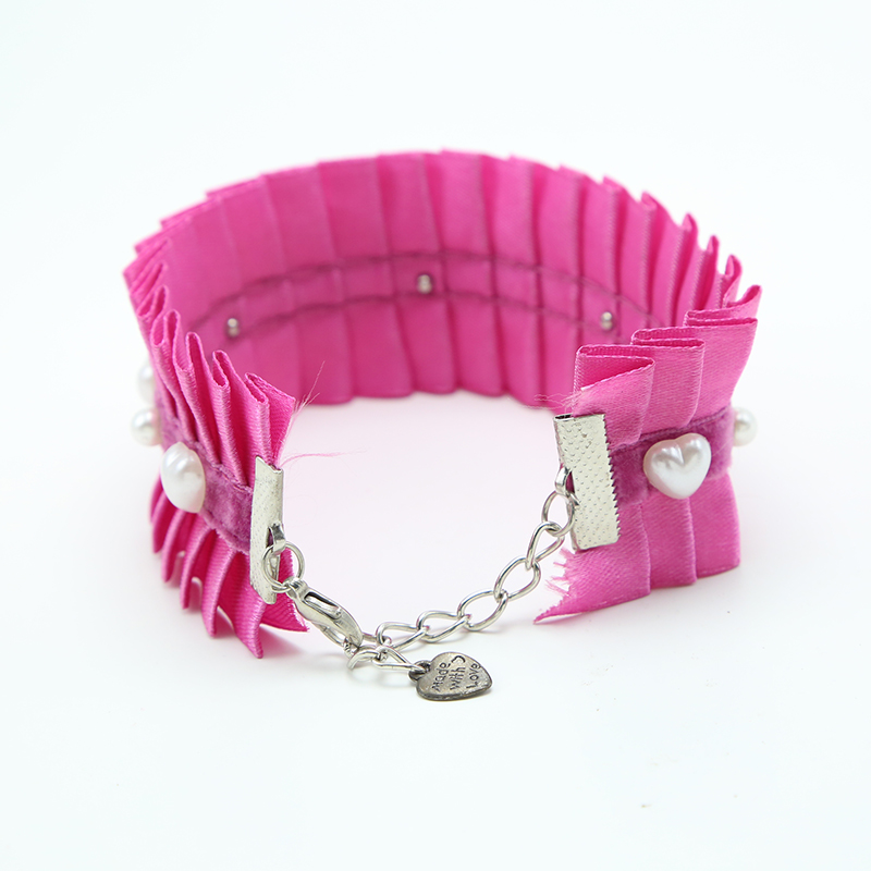 Hot Pink Ribbon Collar Pet Necklace Pet Choker For Dog Cat Pet Jewelry Bead Jewelry