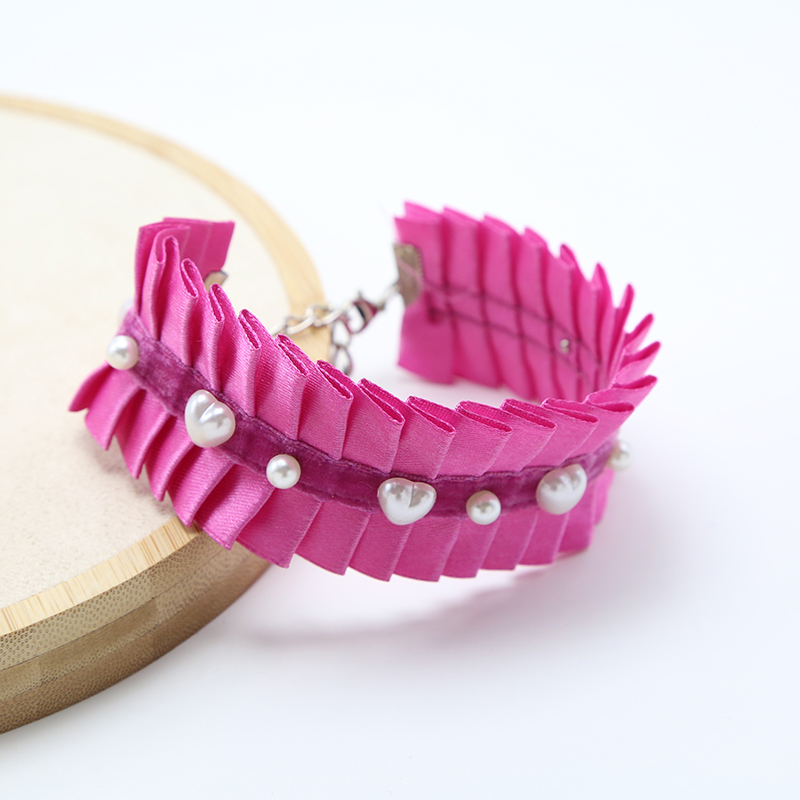 Hot Pink Ribbon Collar Pet Necklace Pet Choker For Dog Cat Pet Jewelry Bead Jewelry