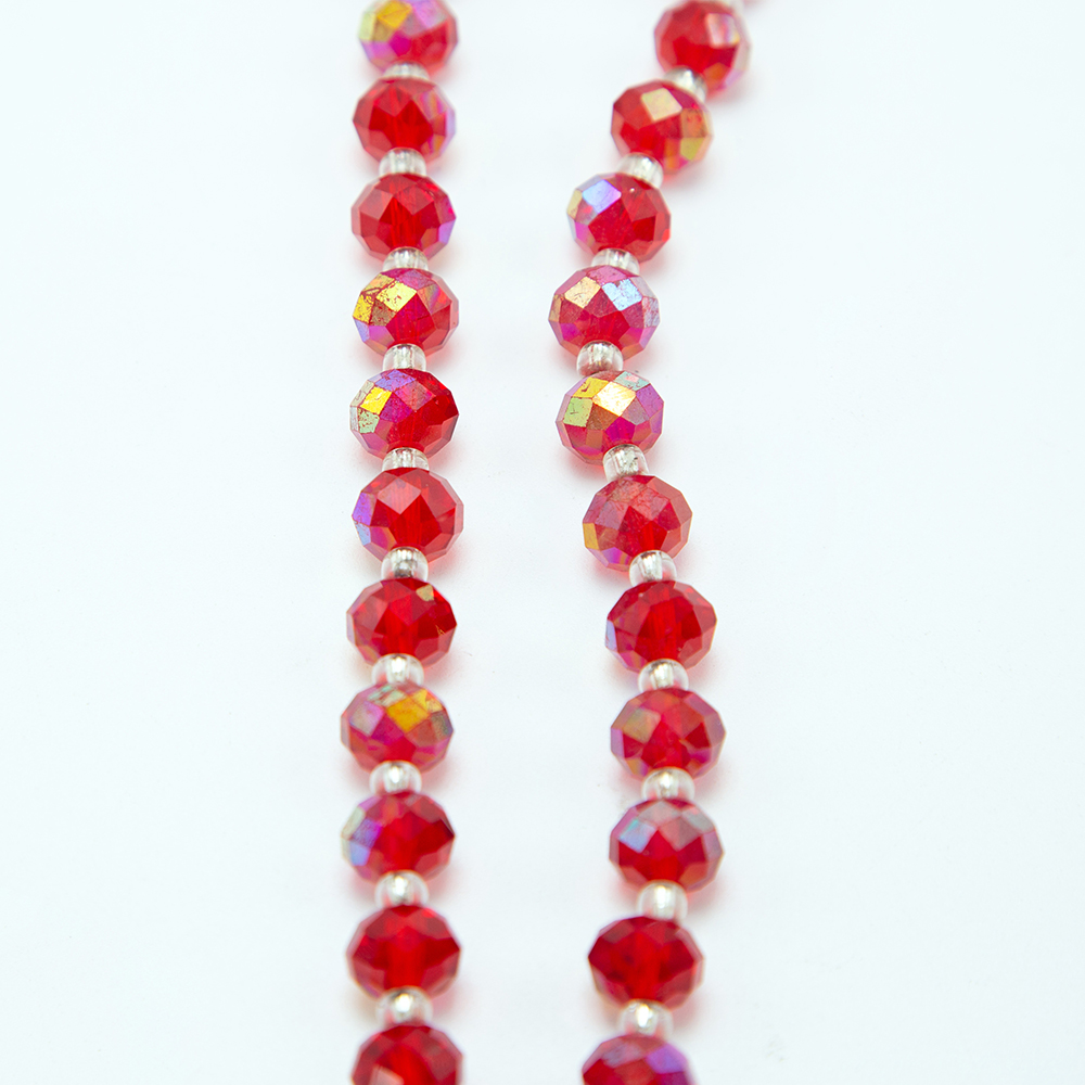 10x8mm Red Faceted Rondelle Beads with Half Multi Iris Plated