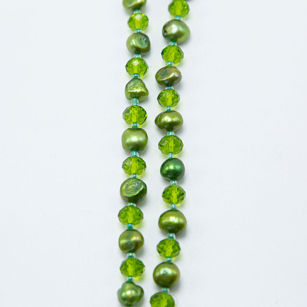 8x6mm Green Faceted Rondelle Glass Beads and Dyed Pearl Beads