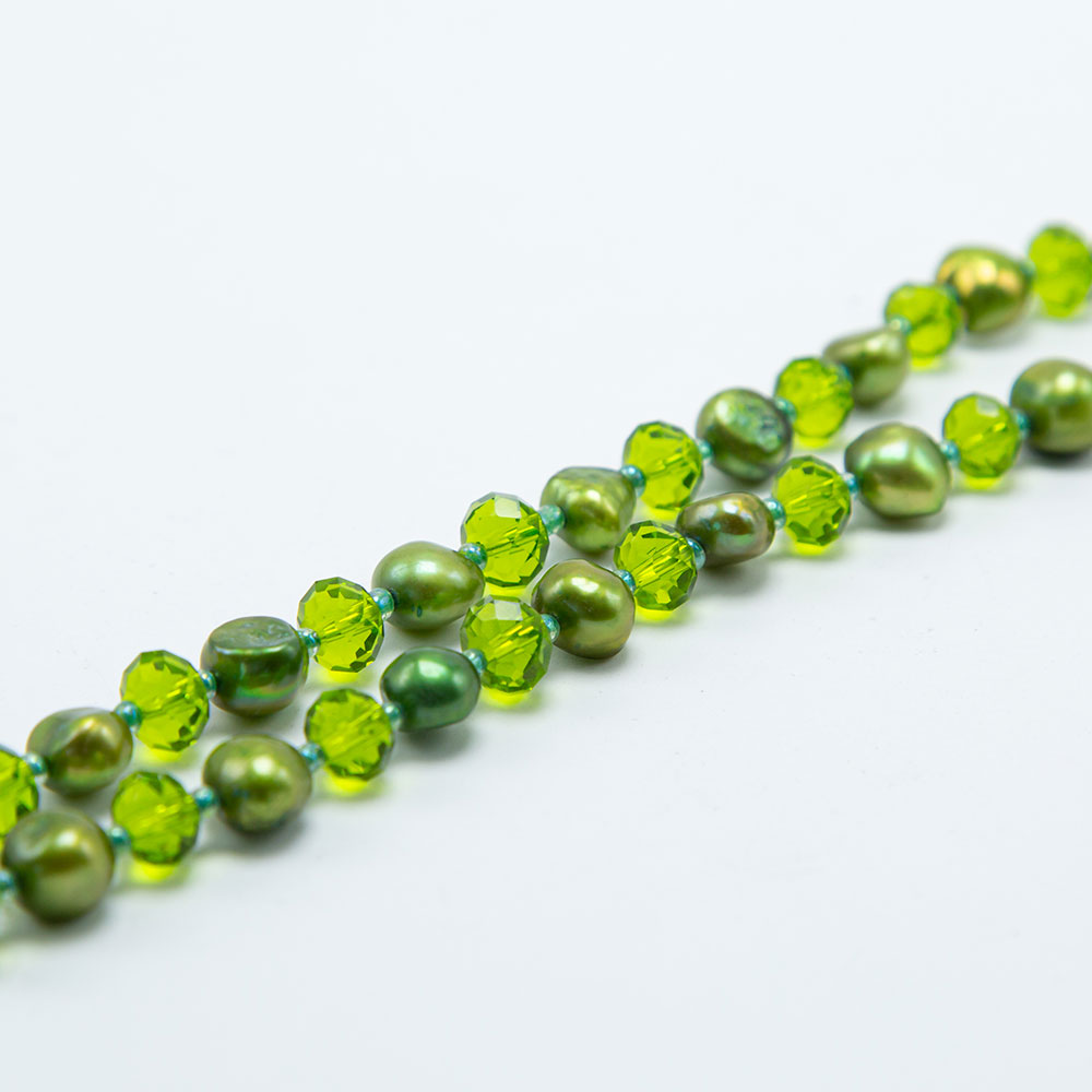 8x6mm Green Faceted Rondelle Glass Beads and Dyed Pearl Beads