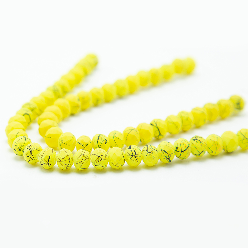 8x6mm Yellow Painted Faceted Rondelle Glass Beads