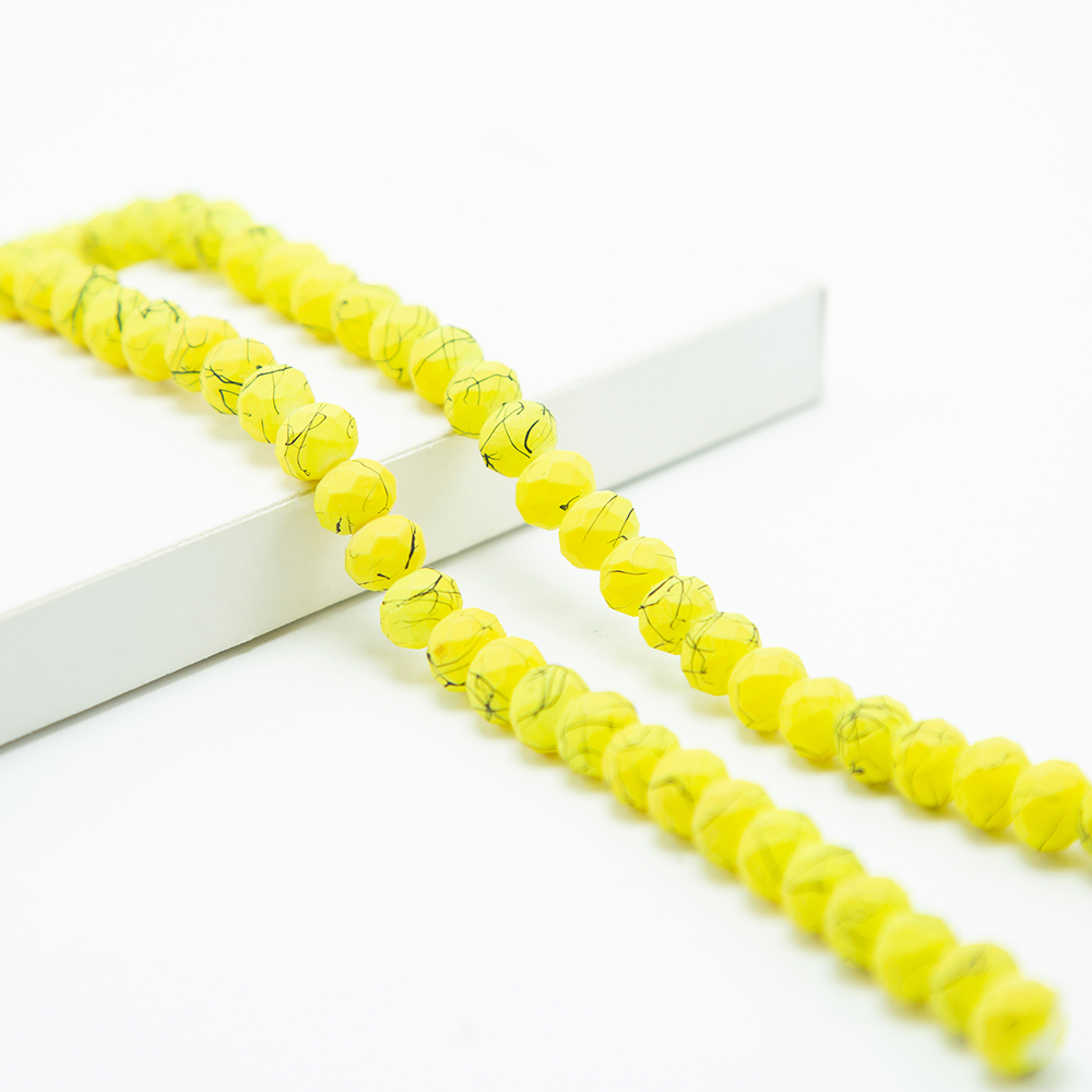 8x6mm Yellow Painted Faceted Rondelle Glass Beads