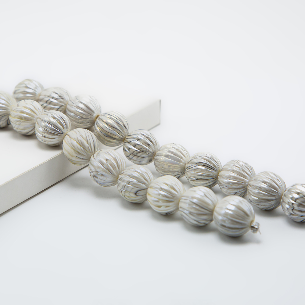 16mm White with Gray Acrylic Pumpkin Beads