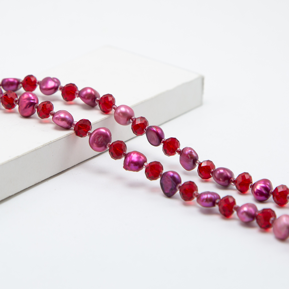 8x6mm Red Faceted Rondelle Glass Beads and Dyed Pearl Beads