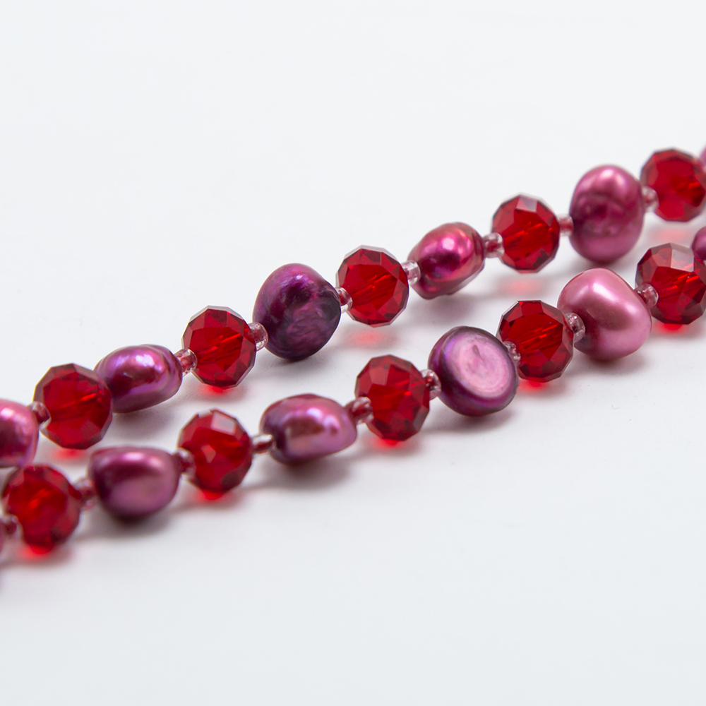 8x6mm Red Faceted Rondelle Glass Beads and Dyed Pearl Beads