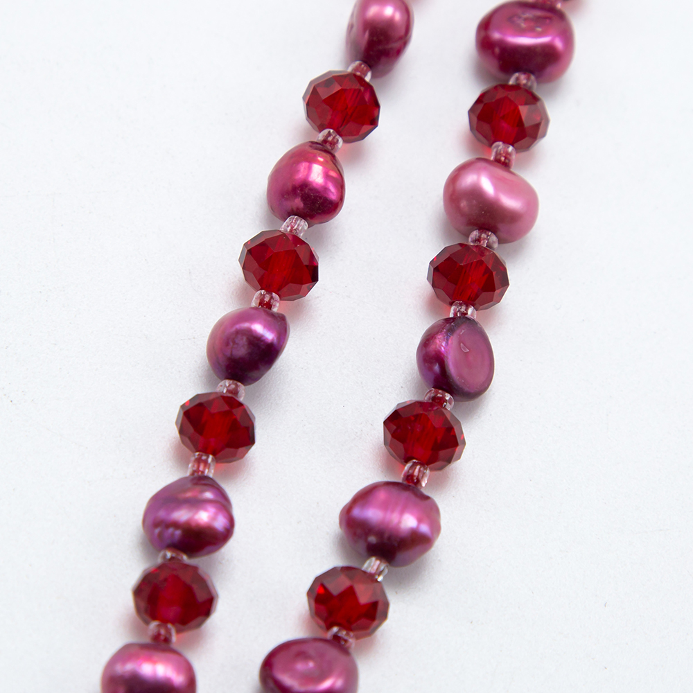 8x6mm Red Faceted Rondelle Glass Beads and Dyed Pearl Beads