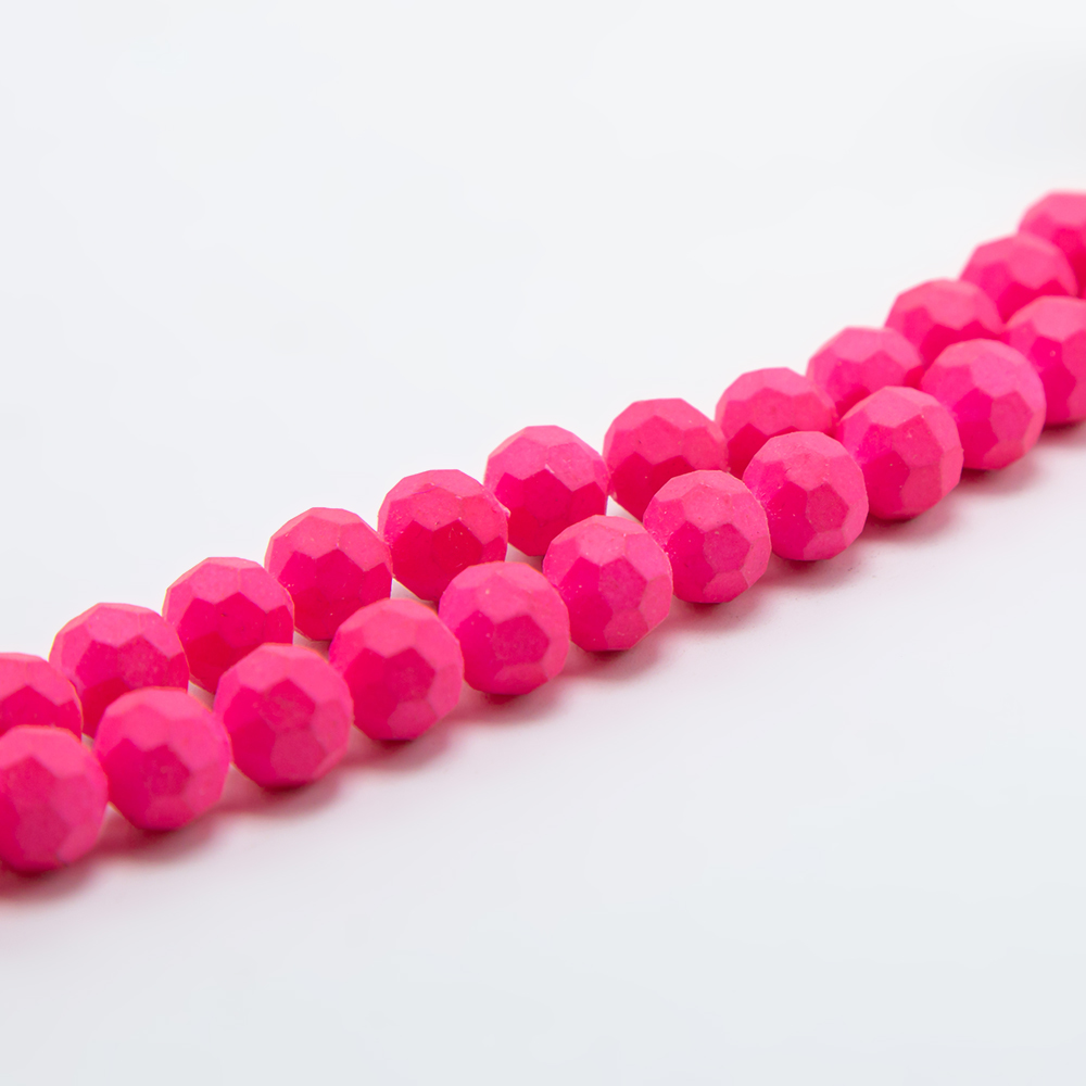 10mm Hot Pink Faceted Round Glass Beads