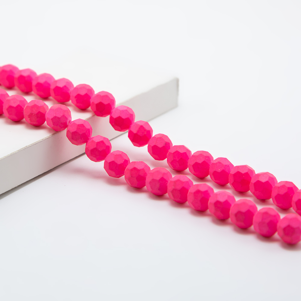 10mm Hot Pink Faceted Round Glass Beads