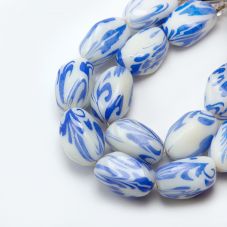 21x12mm Fancy Acrylic Beads White and Blue Flower Acrylic Beads