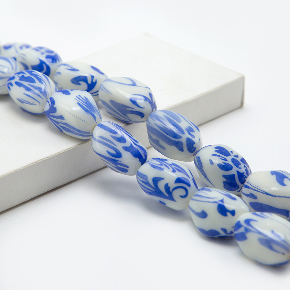 21x12mm Fancy Acrylic Beads White and Blue Flower Acrylic Beads