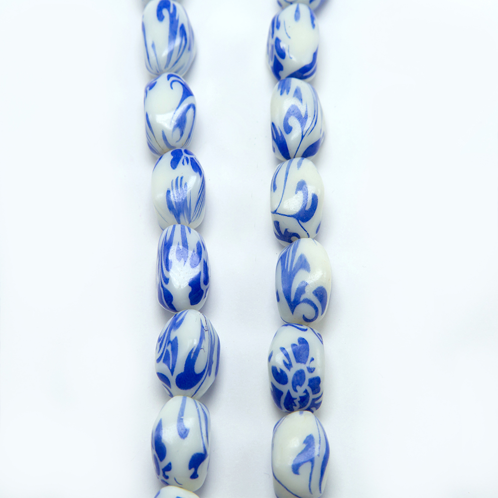 21x12mm Fancy Acrylic Beads White and Blue Flower Acrylic Beads