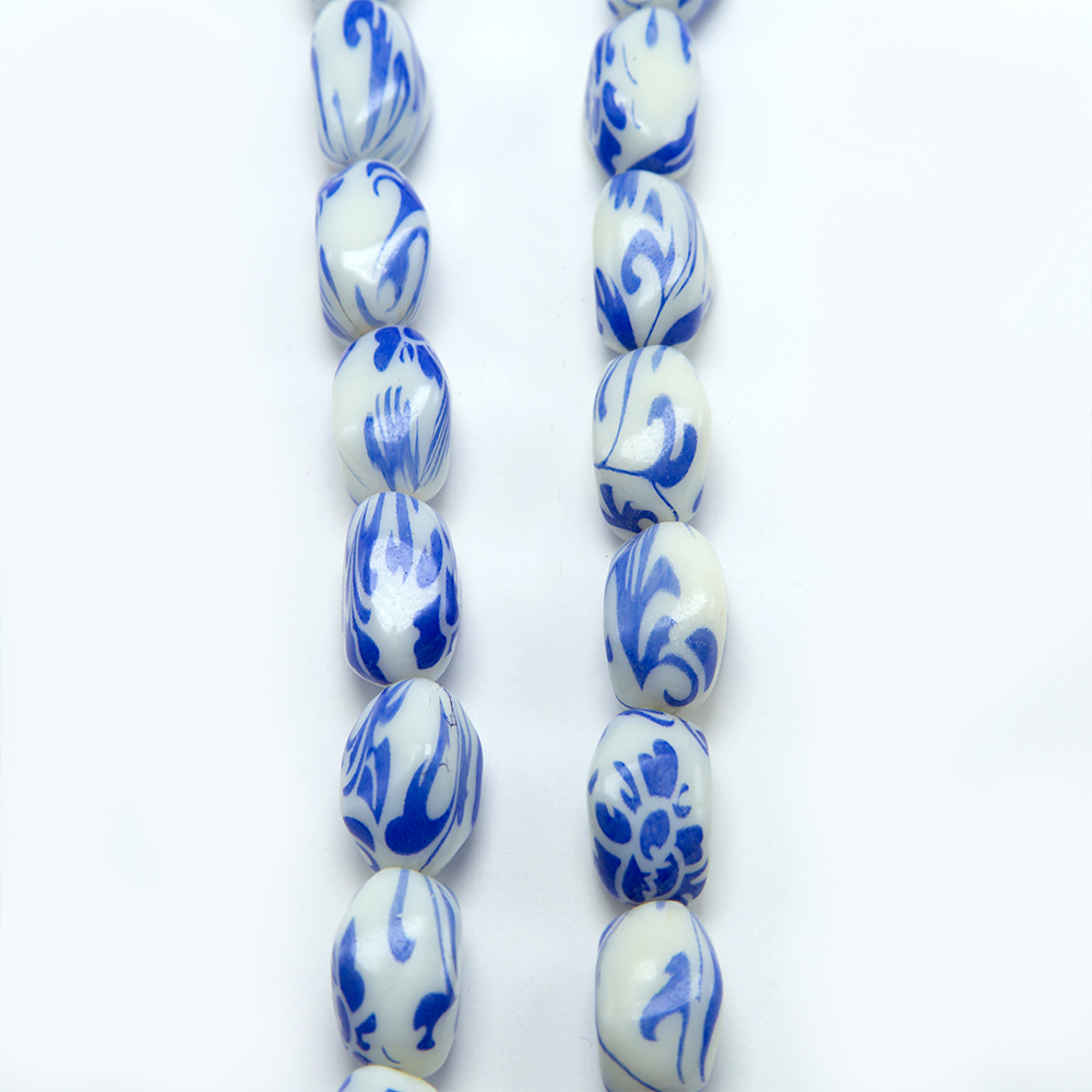 21x12mm Fancy Acrylic Beads White and Blue Flower Acrylic Beads