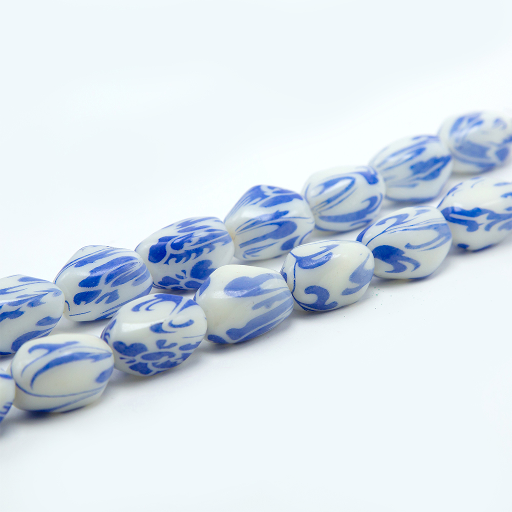 21x12mm Fancy Acrylic Beads White and Blue Flower Acrylic Beads