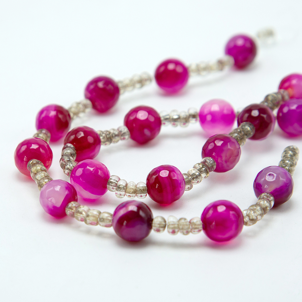 10mm Hot Pink Dyed Agate Faceted Round Beads Gemstone Beads