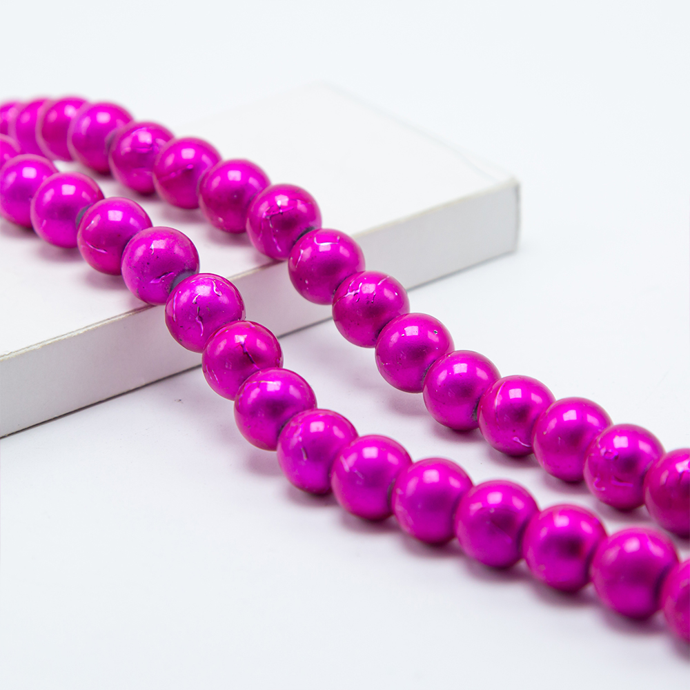 12mm Hot Pink Round Painted Glass Beads