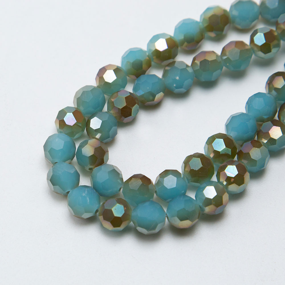 10mm Opaque Blue with Half Gray Plated Faceted Round Glass Beads