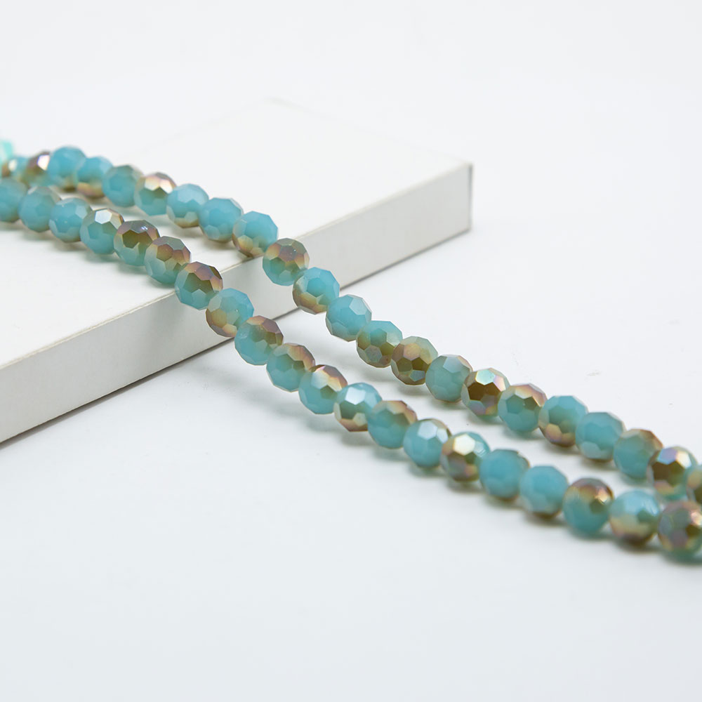 10mm Opaque Blue with Half Gray Plated Faceted Round Glass Beads