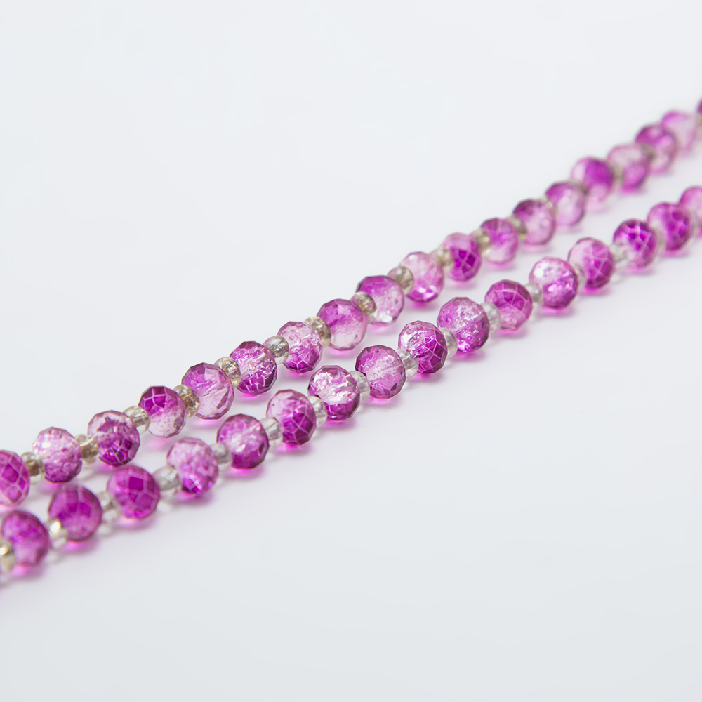 8x6mm Purple with Pink Crackle Glass Beads Faceted Rondelle Glass Beads